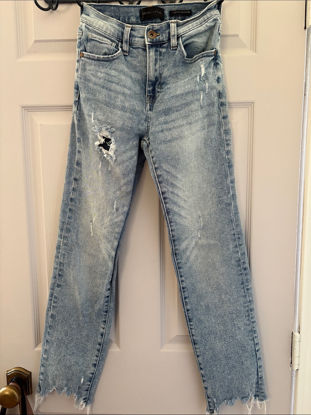 Kendall & Kylie Light Blue Distressed high rise slim Straight Leg Jeans